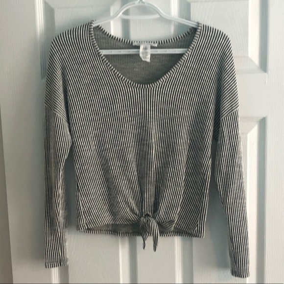 Caution To The Wind Front Tie Long Sleeve Top - Picture 1 of 5